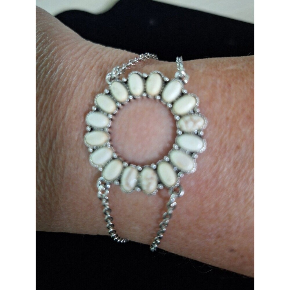 Cream Marble Stone Circle Pendant Bracelet